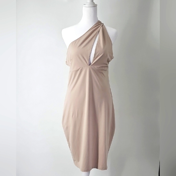 Victoria's Secret Sport One Shoulder Teardrop Front Tan Slip Dress Sz:Large - Picture 1 of 7